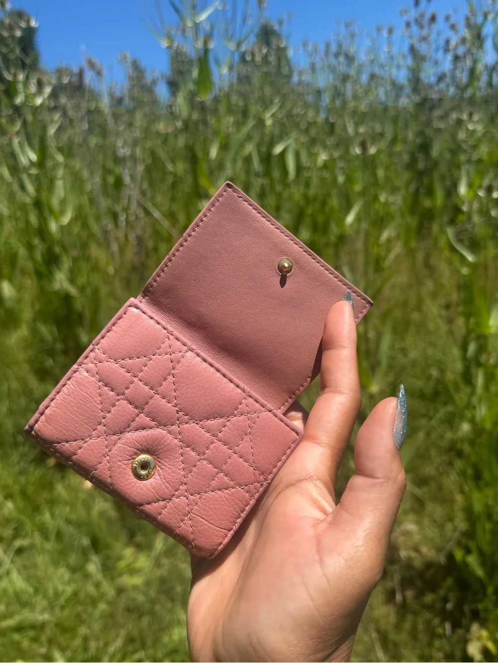 #114 Christian Dior Luxury Pink Quilted Mini Wallet with Signature Hardware